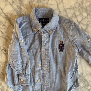 Ralph Lauren Light Blue Kids Button Down Shirt with RL Bear Embroidery